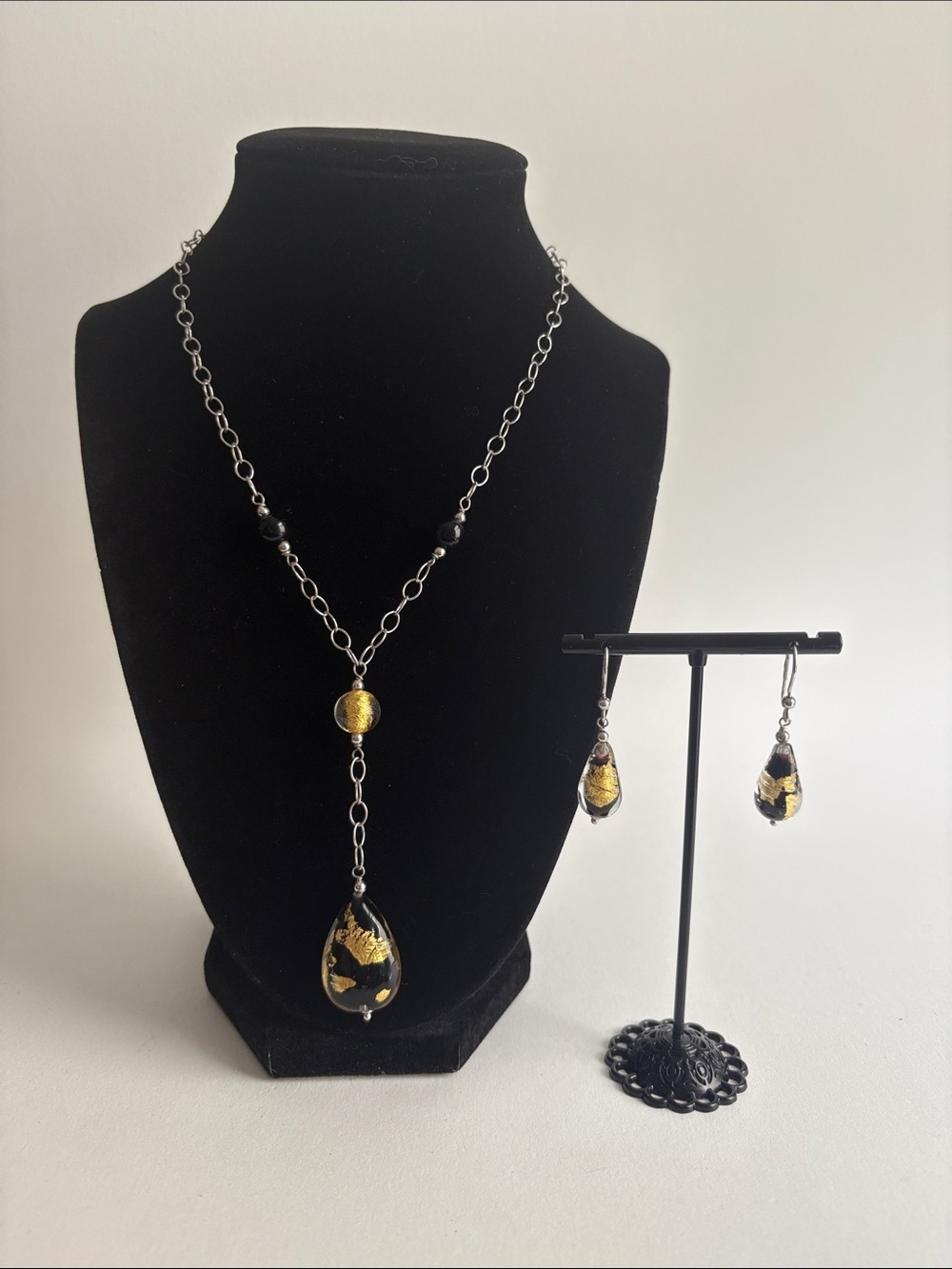 VENETIAURUM Murano Glass 925 Silver Necklace & Earring Set Italy